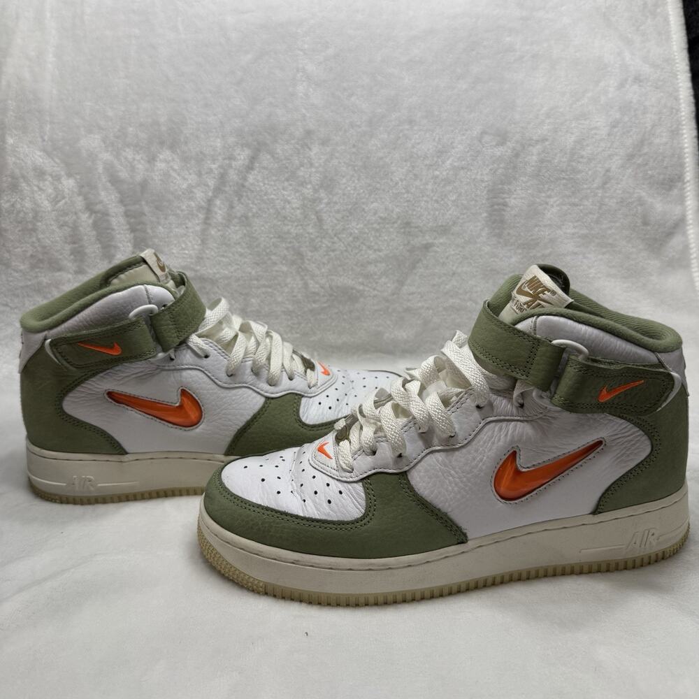 Nike Air Force 1 Mid QS Jewel Oil Green White Orange Mens Size 8.5